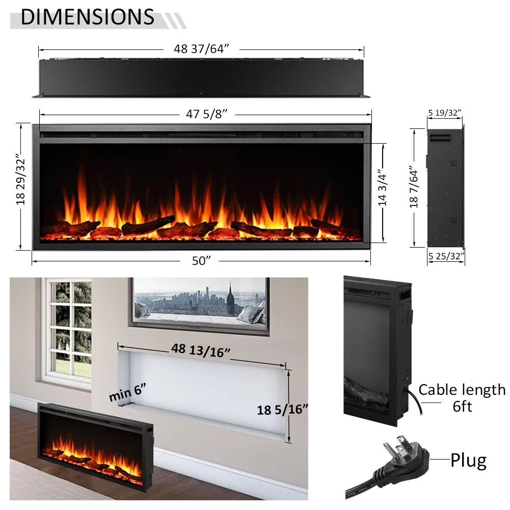 LegendFlame Austin 50 Inches Wall Mount Electric Fireplace (EF287A)