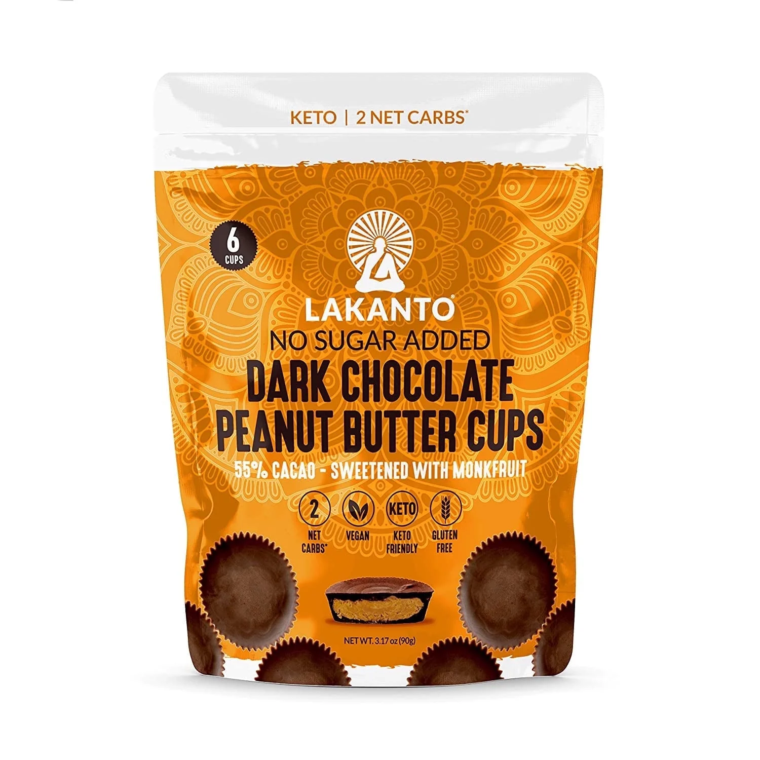 Lakanto Dark Chocolate Peanut Butter Cups No Sugar Added 3.17 oz Pack of 2