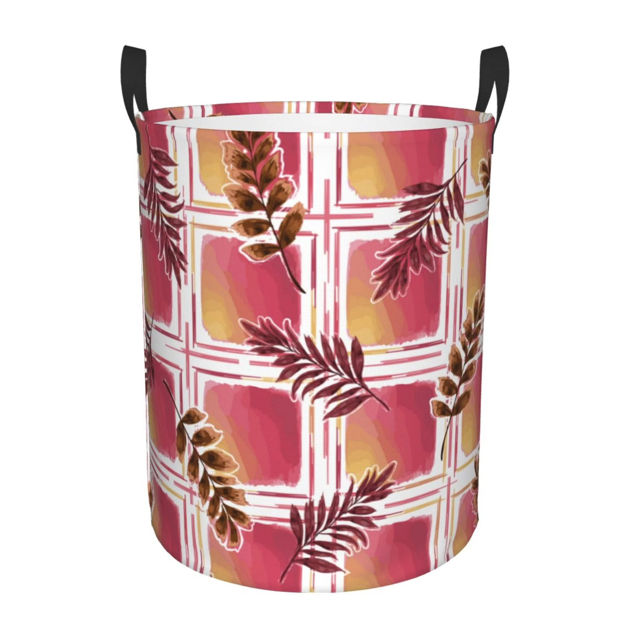 TEQUAN Waterproof Laundry Hampers, Watercolor Hawaii Checkered Pattern Clothes Storage Basket with Handle (S)