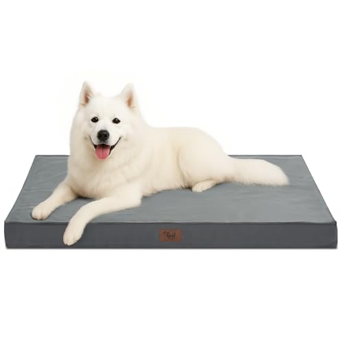 Outdoor Extra Large Dog Bed, Waterproof Dog Bed for Large Dogs, Egg Crate Foam XL Pet Bed with Removable Washable Oxford Cooling Cover, Grey