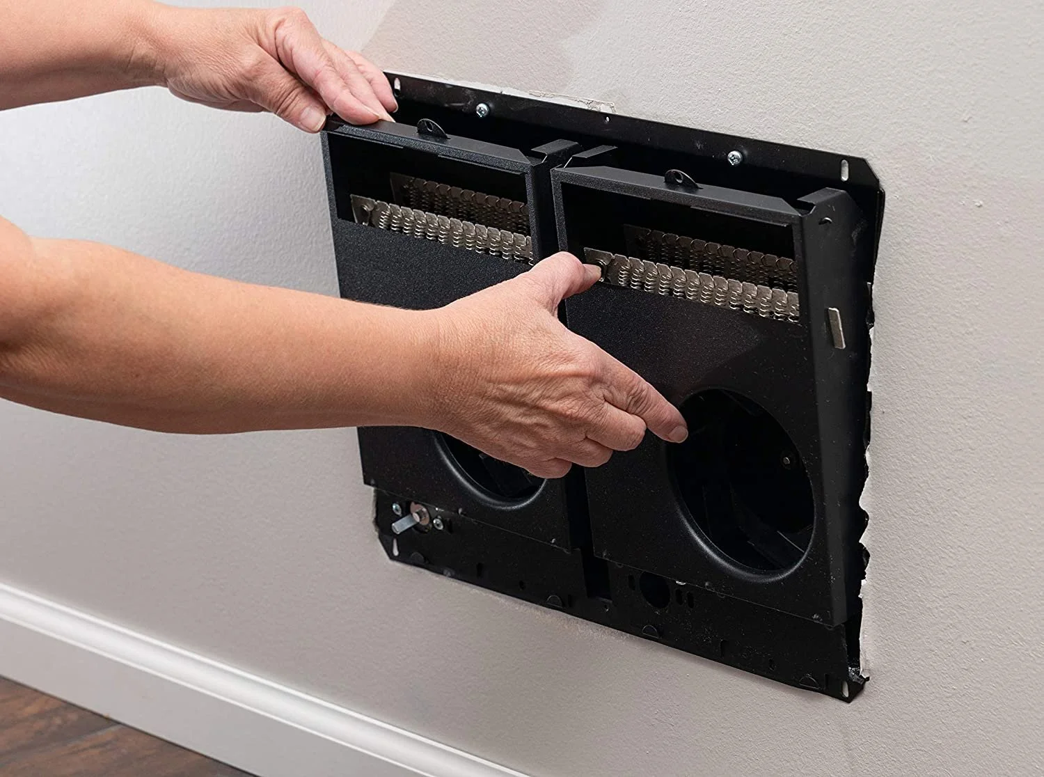 Cadet Com-Pak Twin Electric Wall Heater Complete Unit with Thermostat Model: CSTC402TW, Part: 67527, 13648/10236 BTU, 240/208 Volt, 4000/3000 Watt, White