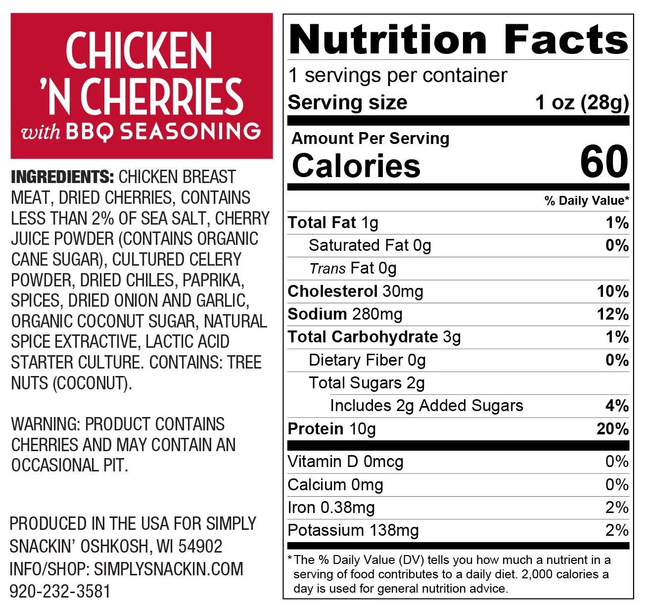 Simply Snackin' Chicken Protein Snack - Chicken' N Cherries with BBQ Size: 24-Pack