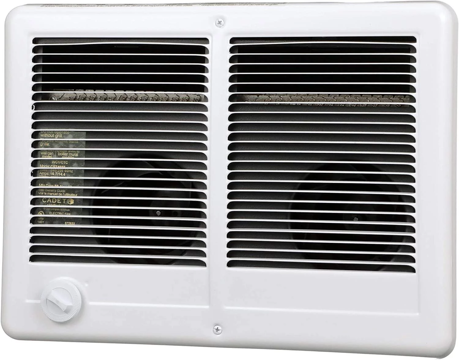 Cadet Com-Pak Twin Electric Wall Heater Complete Unit with Thermostat Model: CSTC402TW, Part: 67527, 13648/10236 BTU, 240/208 Volt, 4000/3000 Watt, White