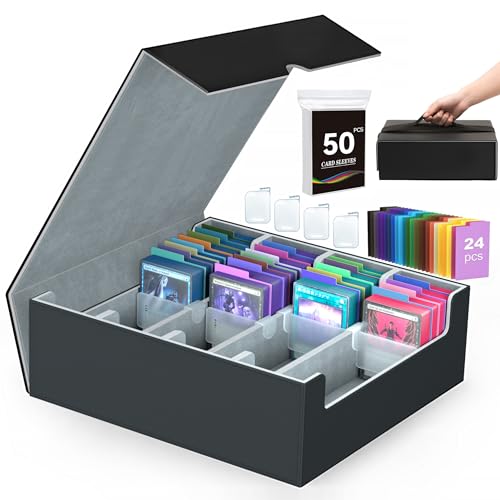 4-Row【3200+】 Trading Card Storage Box, Card Organizer Holder with 50 Sleeves & 24 Dividers, Case Fit for MTG TCG Magic Commander Deck Playing Cards, Deck Box for Baseball Sport Card
