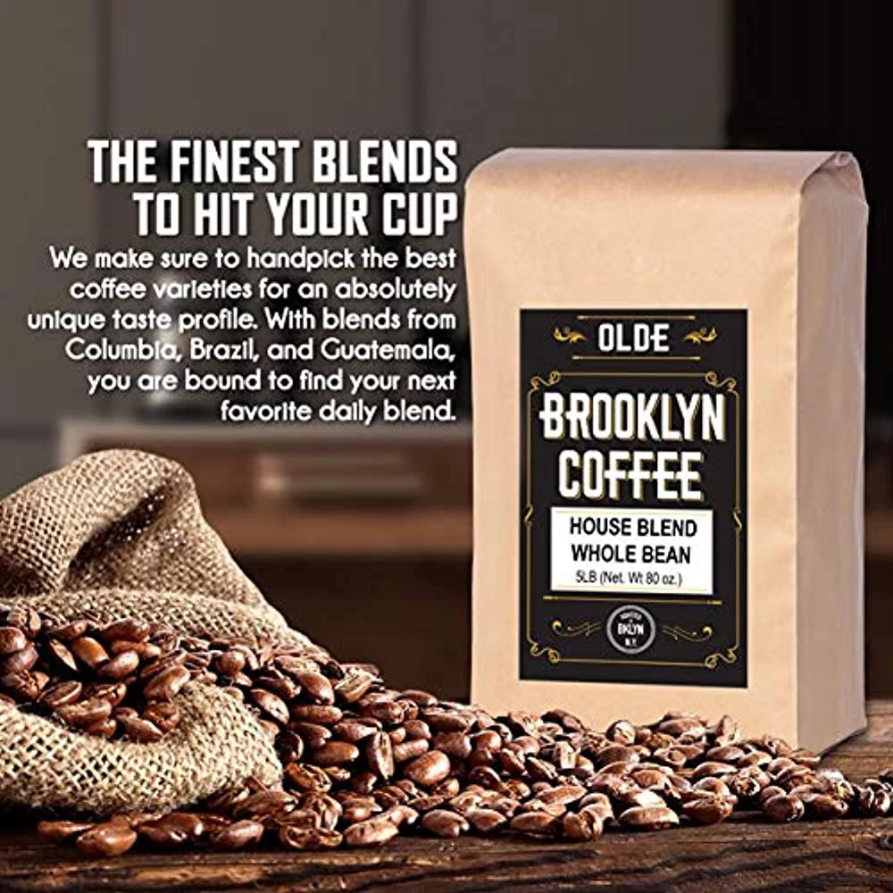 HOUSE BLEND Whole Bean Coffee- 5LB Bag For a Light-Medium Roast Coffee - Breakfast, House Gourmet, Italian Espresso-Roasted in New York