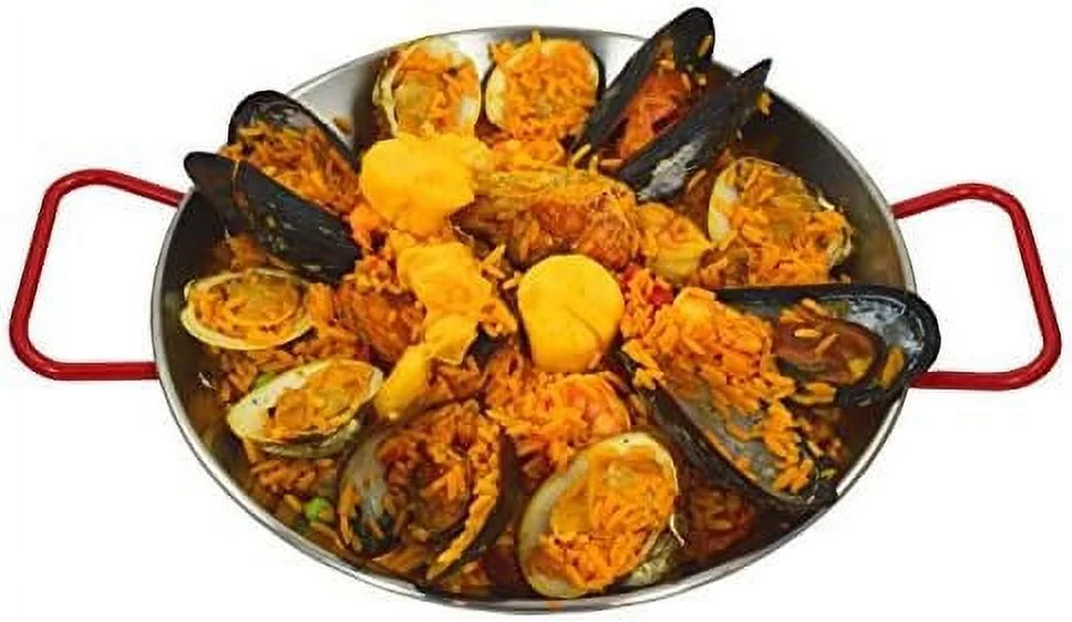 Stainless Steel Paella Pan With Red Handle (10")