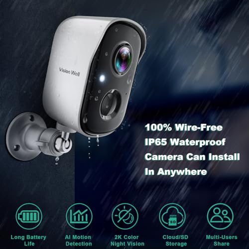 Security Cameras Wireless Outdoor, 2K Battery Powered AI Motion Detection Spotlight Siren Alarm WiFi Surveillance Indoor Home Camera, Color Night Vision, 2-Way Talk, Waterproof, Cloud/SD Storage