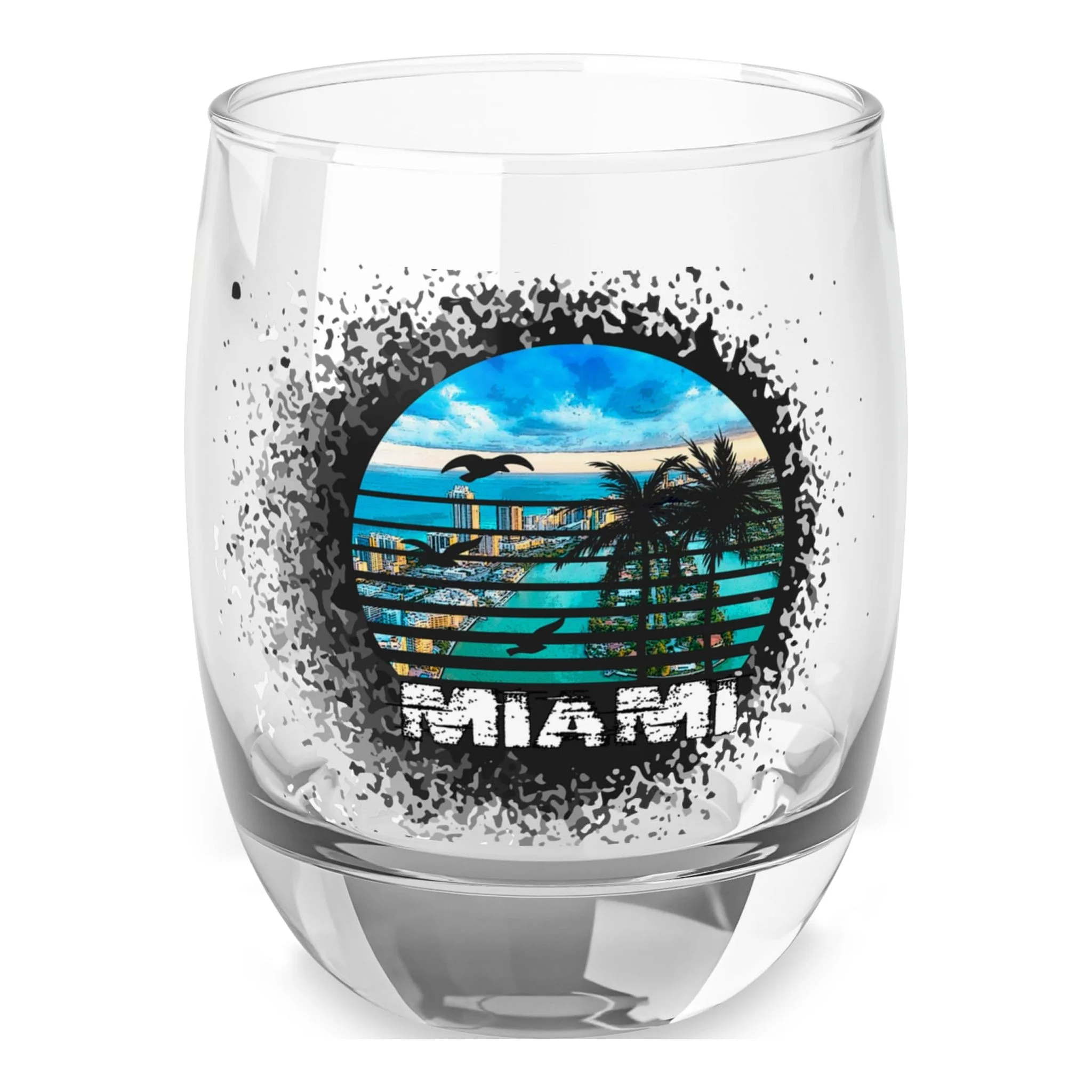 Miami Florida Whiskey Glass, bar glass, glass, Home Decor
