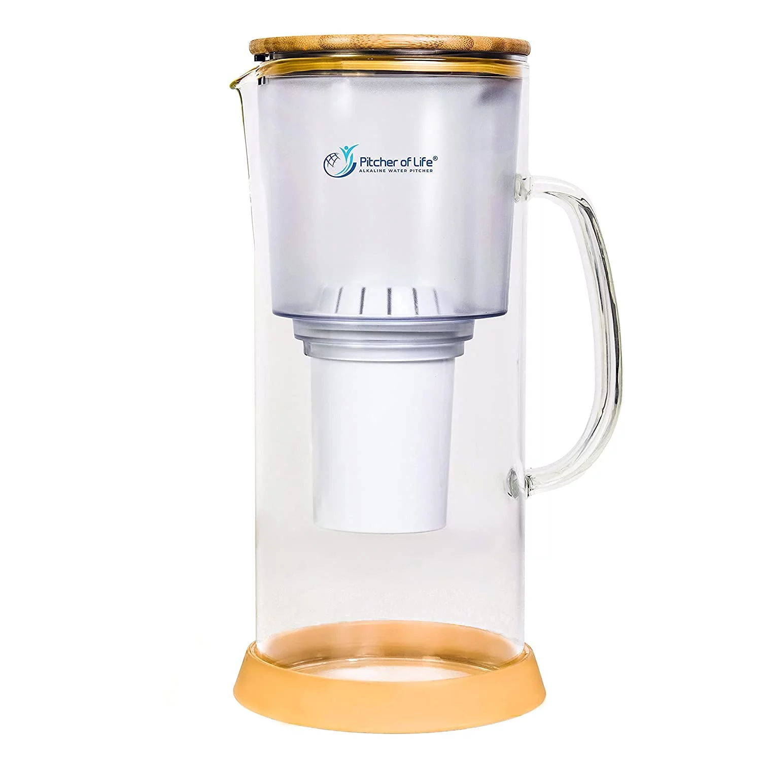Glass Pitcher of Life Alkaline Water Pitcher Super Alkaline Water Filter Pitcher with Bamboo Lid Stainless Steel Underside Premium Water Purifier and Alkalizer