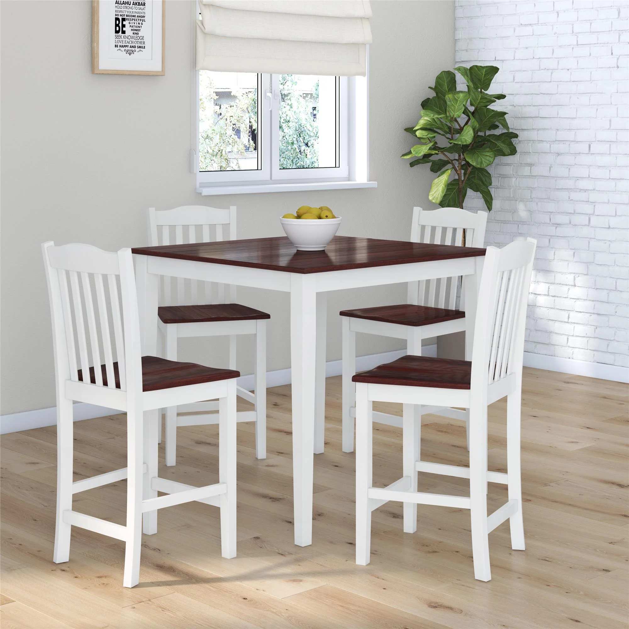 DHP Shiloh 5-Piece Counter Height Dining Set, Rustic Mahogany/White