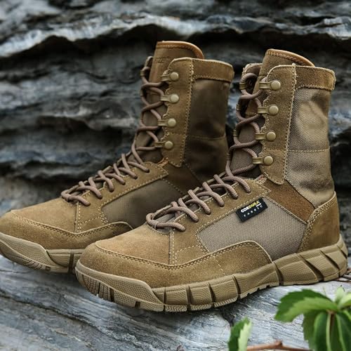 Men's 8 inch Tactical Boots Outdoor Casual Lightweight Coyote Military Boots for Hiking Work Combat
