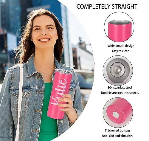 20 Oz Stainless Steel Straight Skinny Tumbler Set (8 Pack), Insulated Slim Thin Travel Cup with Lid, Black