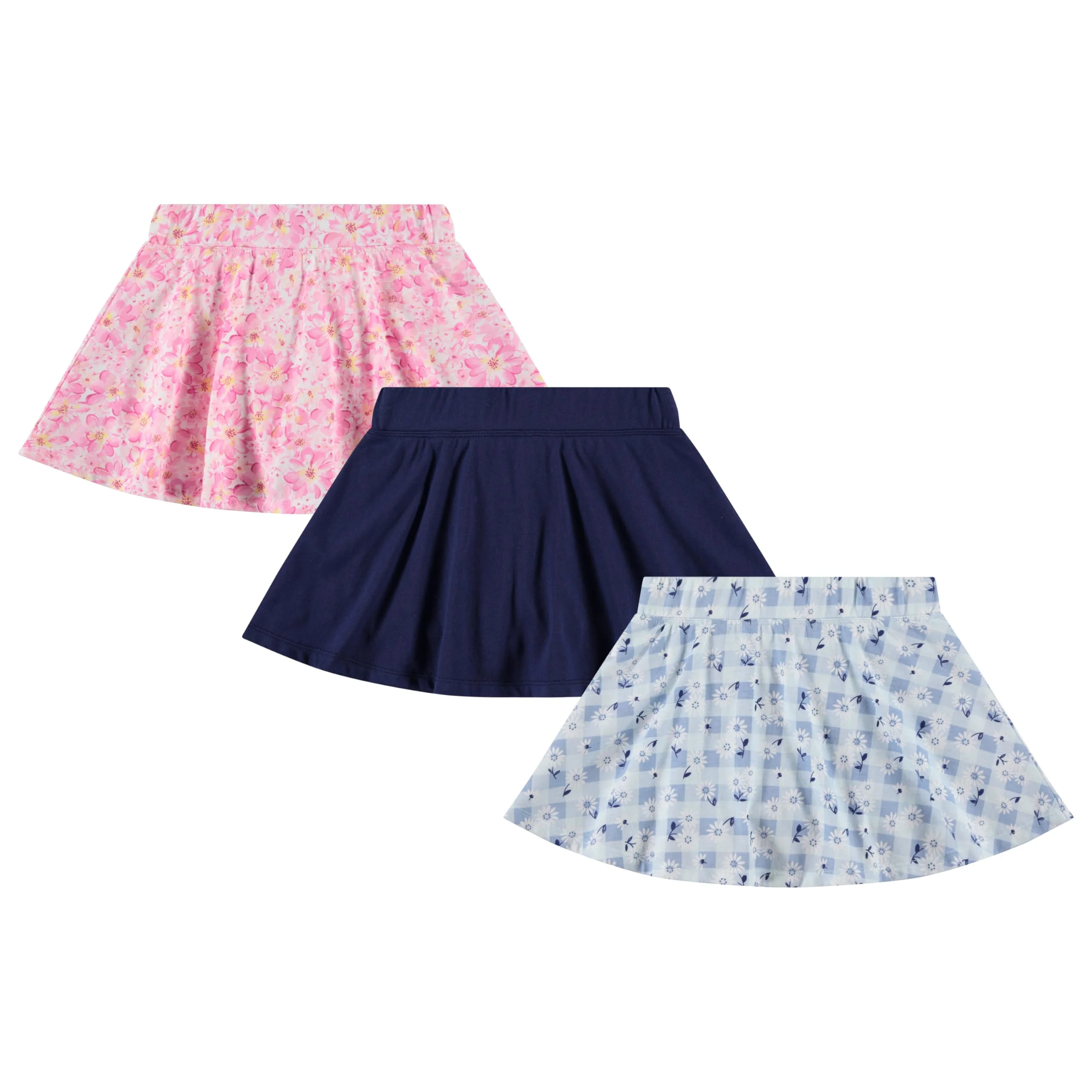 BTween 3 Pack Skorts for Girls - Kids Scooter Skirts - Skirt Layered Shorts with Floral, Solid, Tie Dye or Butterfly Prints