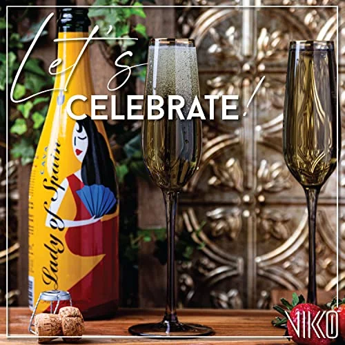 Vikko Champagne Flutes, 8.5 Ounce Toasting Champagne Flute, Smoked with Gold Rim, Crystal Clear Champagne Glasses, Set of 4 Elegant Sparkling Wine Glasses