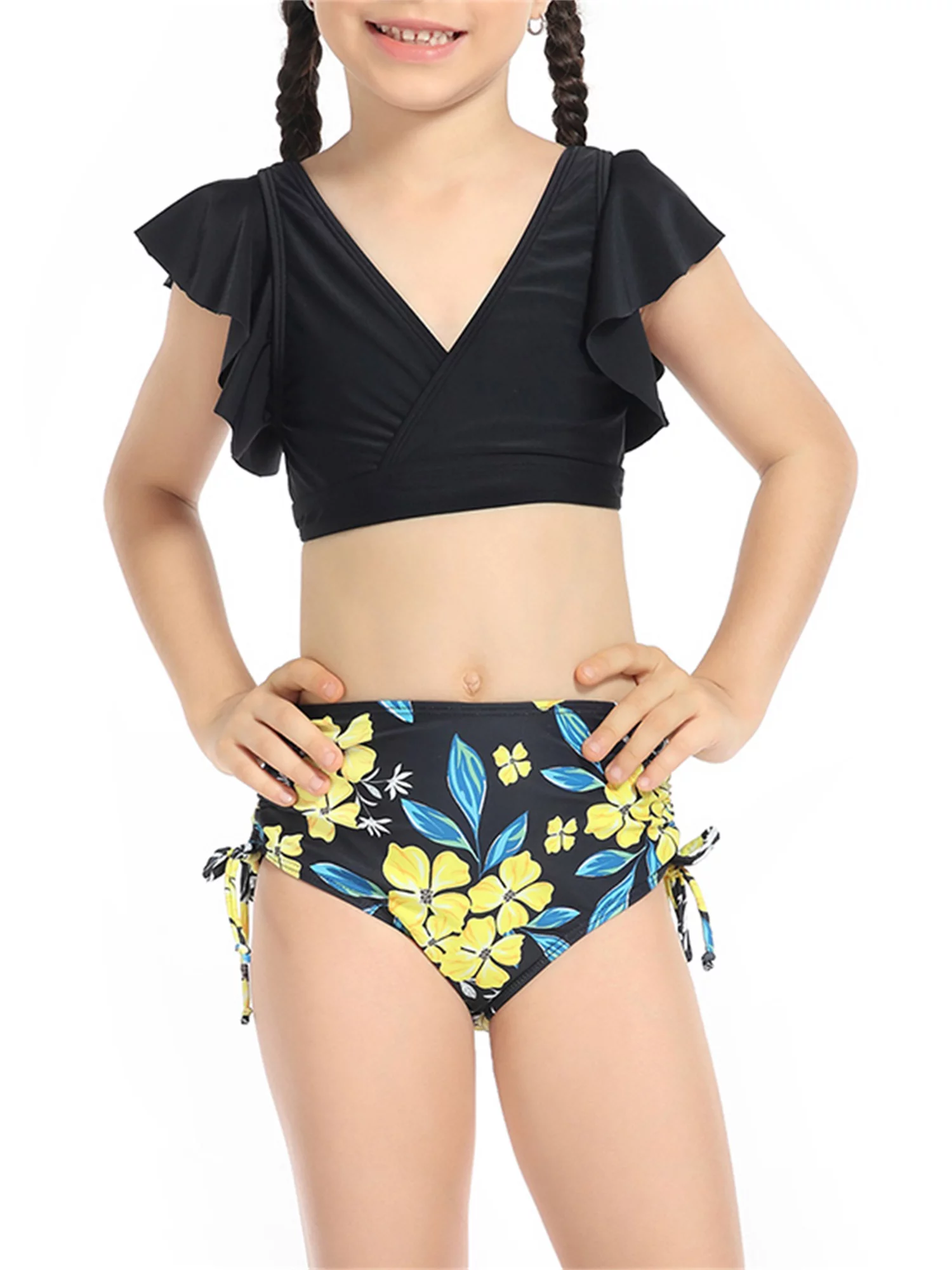 Liacowi Mommy and Me Swimsuits 2 Piece Bikinis Set Print Fly Sleeve Tops + Briefs Swimwear Bathing Suit Beachwear for Women＆＆Girls