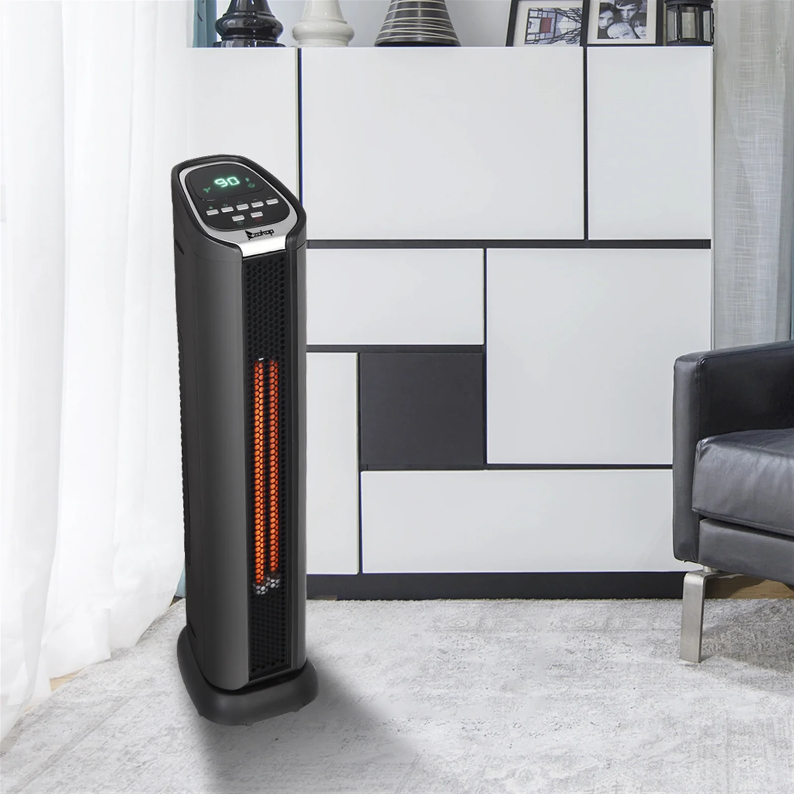 Seizeen Electric Heater 1500W, 24’’ Small Space Heater with Remote Control, Multi-Function Smart Infrared Heater for Indoor Home Room, Portable Tower Heater 50~90°F Adjustable W/Timer and ECO Mode