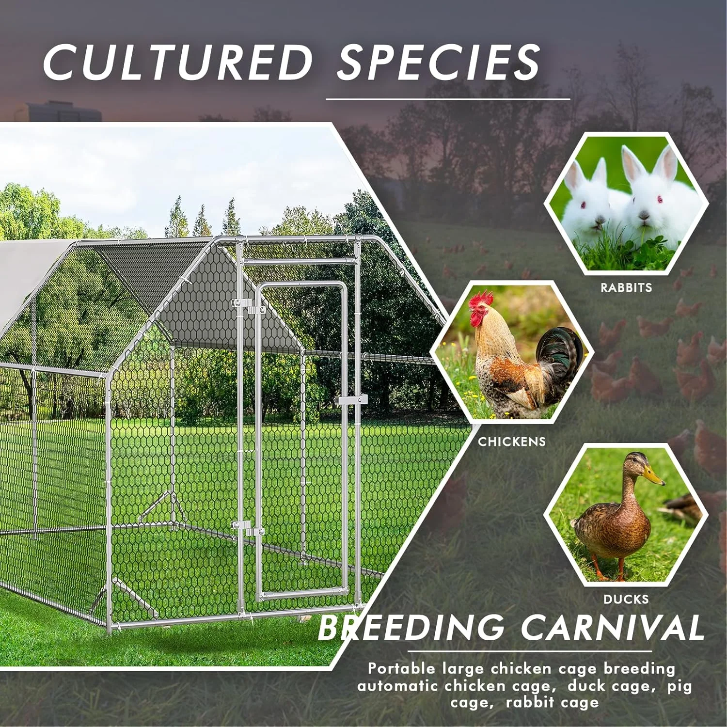 Vitesse Large Metal Chicken Coop, Walk in Wire Chicken coops Runs