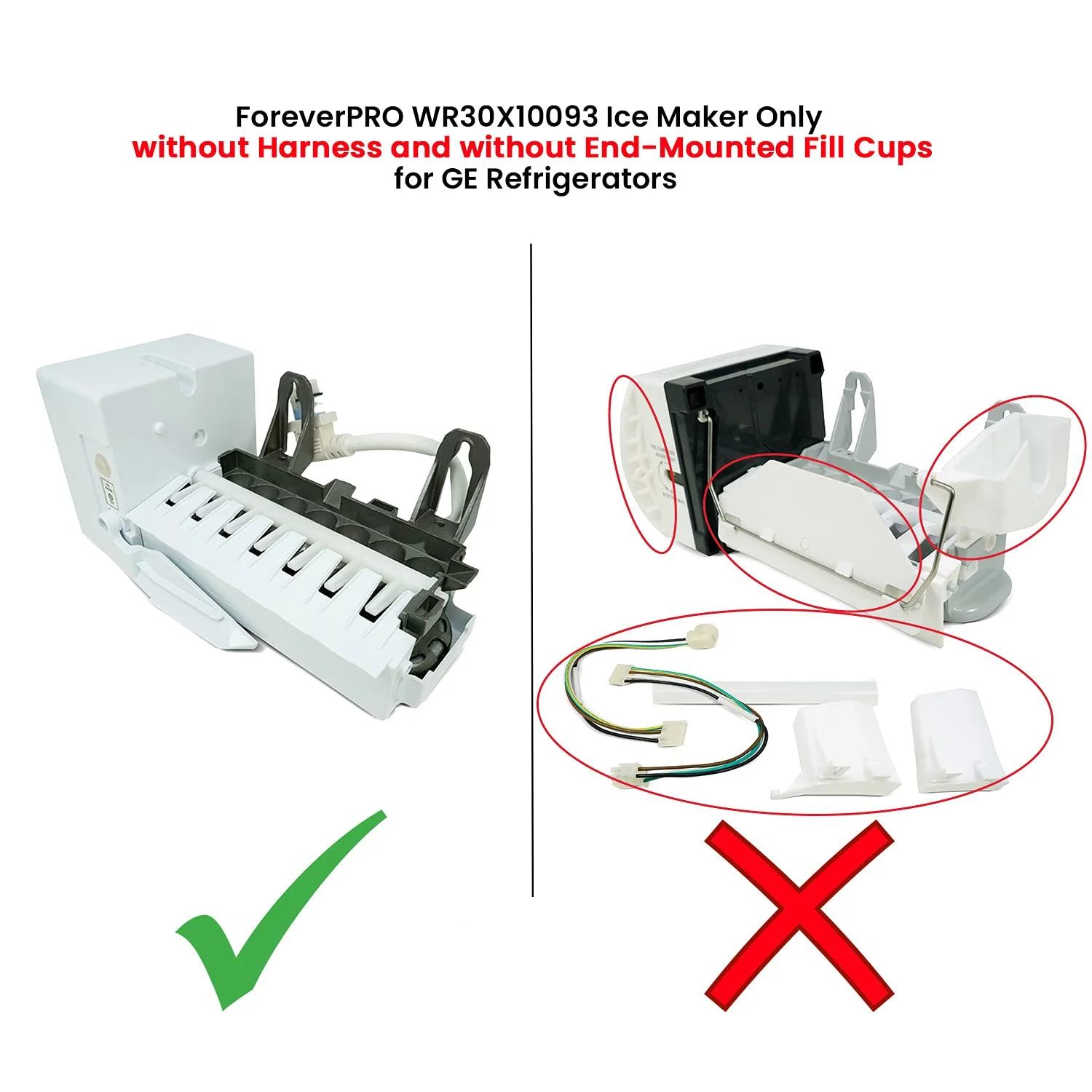 EvertechPRO WR30X10093 Ice Maker Only Without Harness and Without End-Mounted Fill Cups Replacement for GE Refrigerator WR30X10061 WR30X10014 WR30X10012 1399596