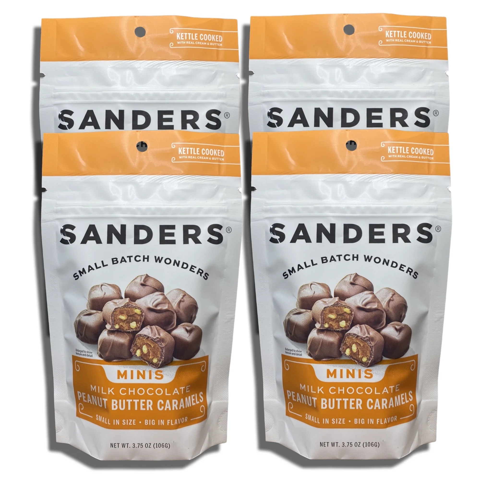 Small Batch Mini Chocolates by Sanders Bundled by Tribeca Curations | 3.75 Ounce Bag | Value Pack of 4 (Milk Chocolate Peanut Butter Caramels)