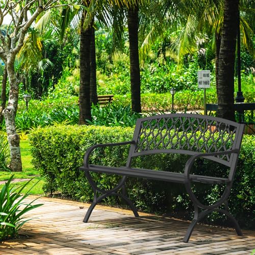 Garden Bench, 660Lbs Heavy-Duty Porch Bench, Weatherproof Metal Outdoor Bench Suitable for Parks, Terraces, Porches, Gardens.