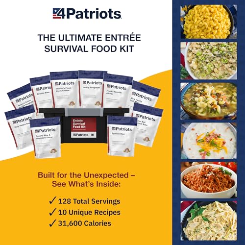 4Patriots Emergency Entree Food Kit – 128 Tasty Freeze-Dried MRE Survival Meals, 25 Year Shelf Life