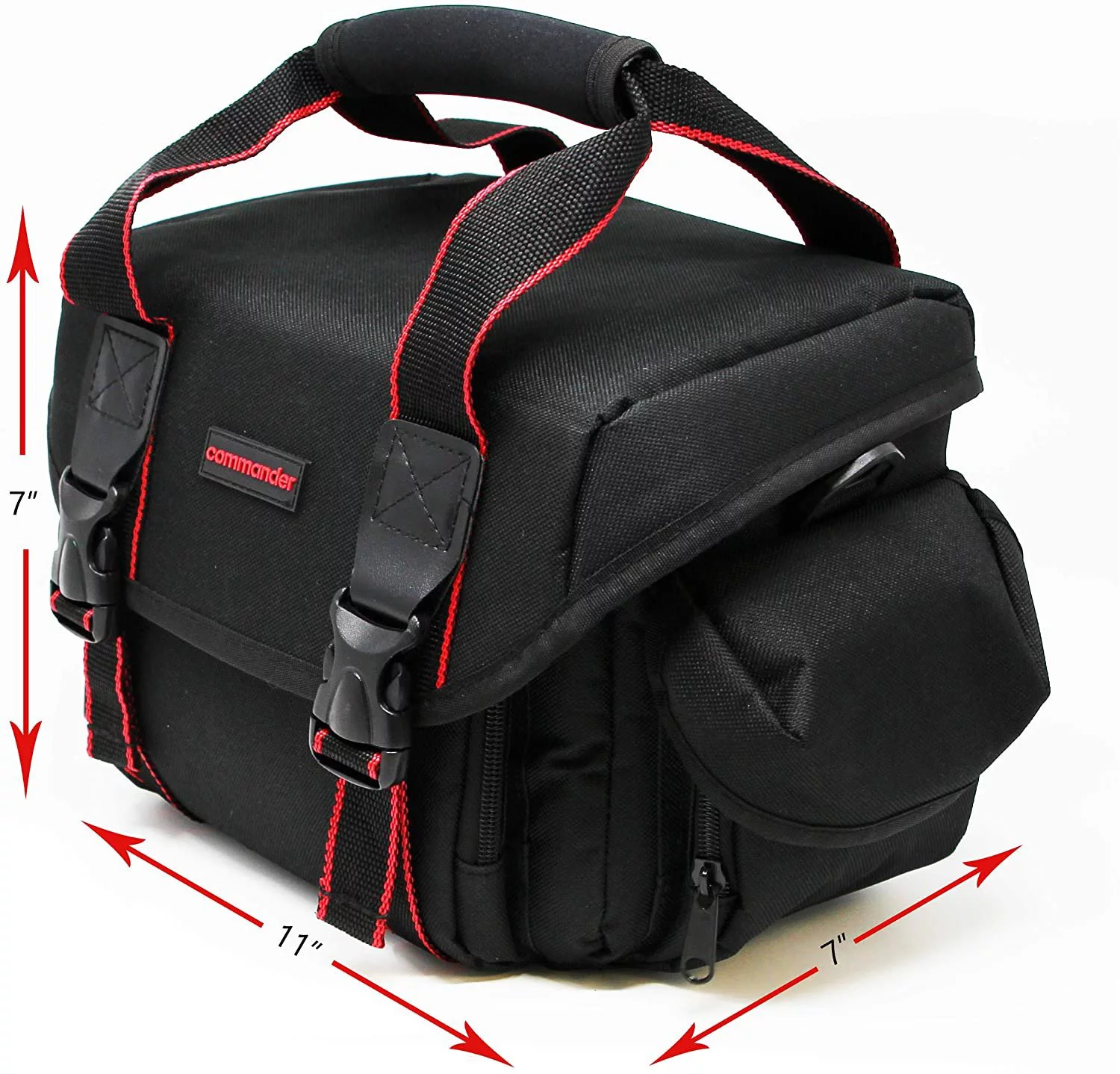 Commander Optics Large Universal DSLR Camera Case Gadget Bag - 11 x 7 x 7 Inches, Black/Red