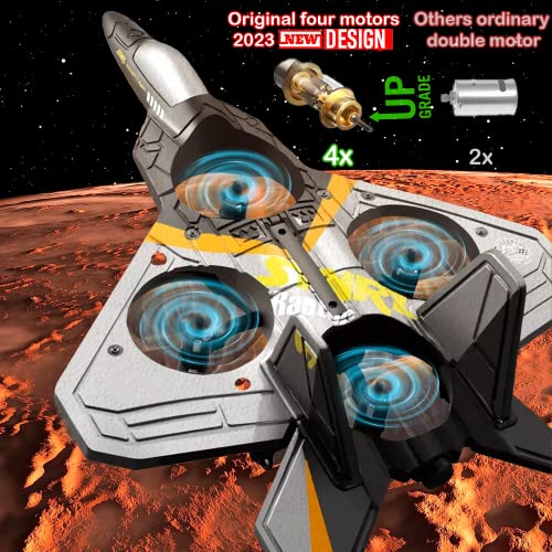 4CH Rc Plane - Remote Control Plane for Kids and Adults - RC Fighter Jet 4 Channel, Extra 2 Rechargeable Battery LED Airplane Fighter, Low Battery Alarm, Easy to Fly Drone Gift for Boys