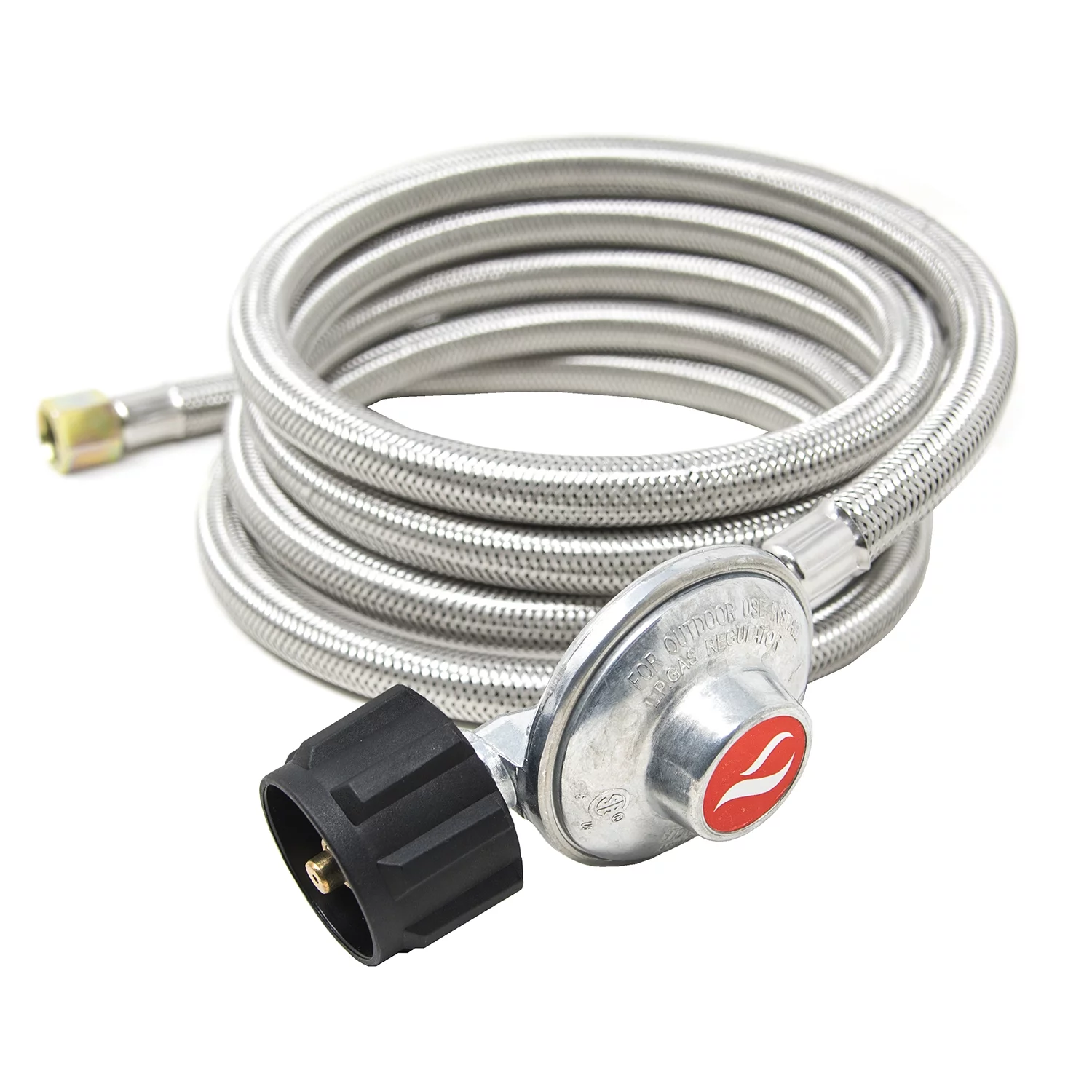 GasOne Propane Regulator 8 Feet Stainless Steel Hose with for Most LP Gas Grill, Heater and Fire Pit Table, 3/8