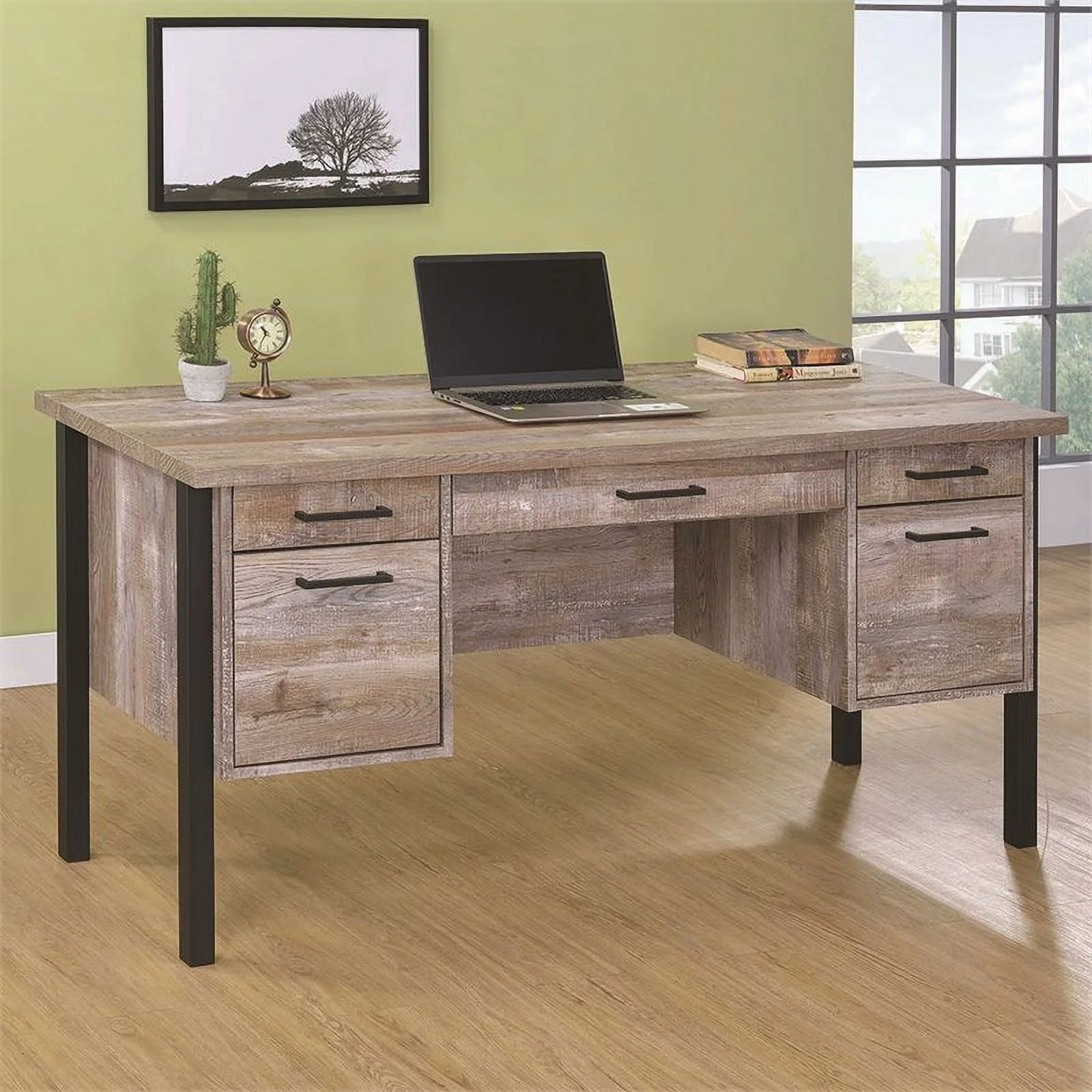 Samson 4-drawer Office Desk Weathered Oak