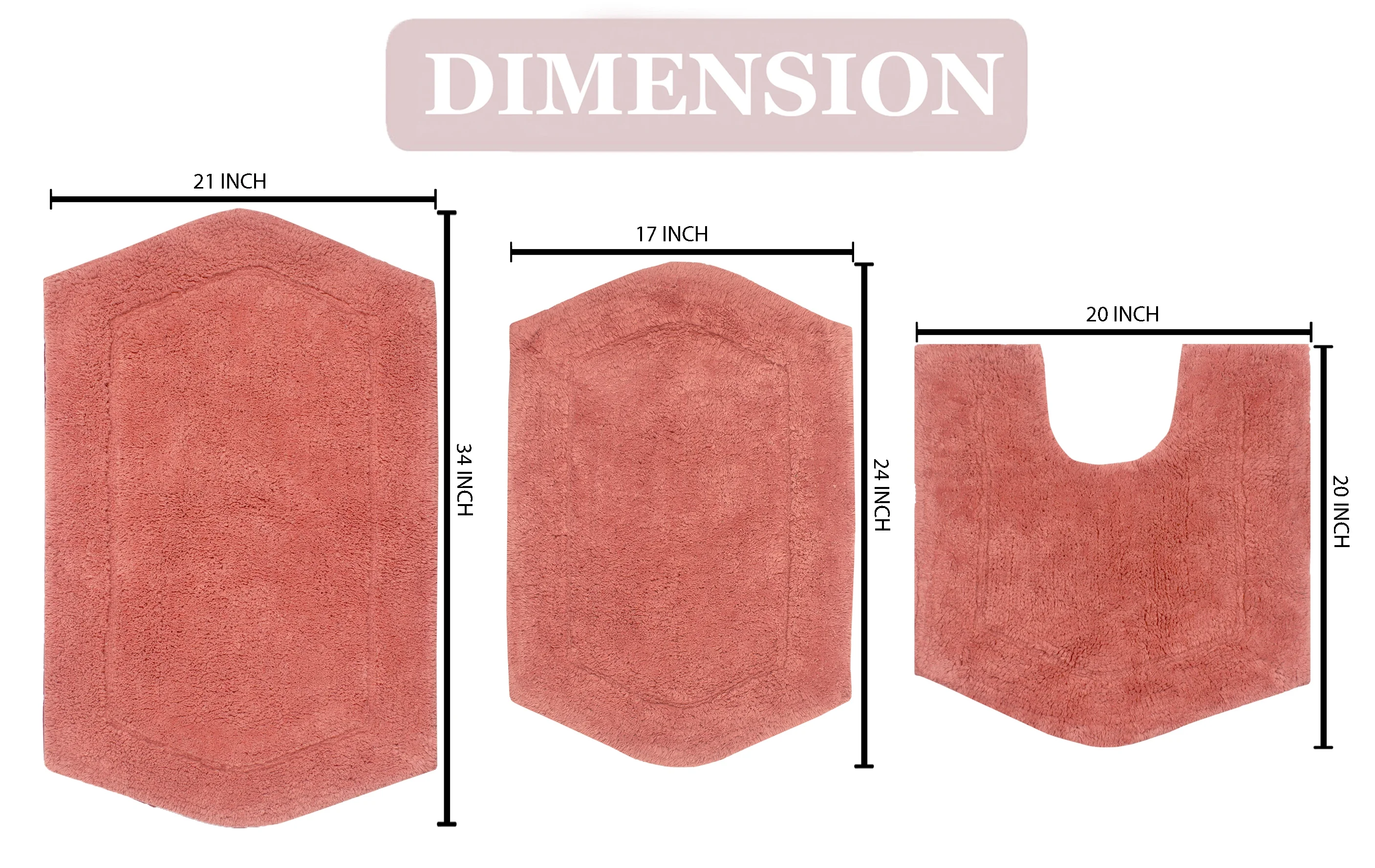 Home Weavers Waterford Collection 100% Cotton Tufted Bath Rug, Extra and Absorbent Bath Rugs, Non-Slip Bath Carpet, Machine Wash Dry, bath rugs for Bathroom Floor, 3 Piece Set with Contour, Coral Rug