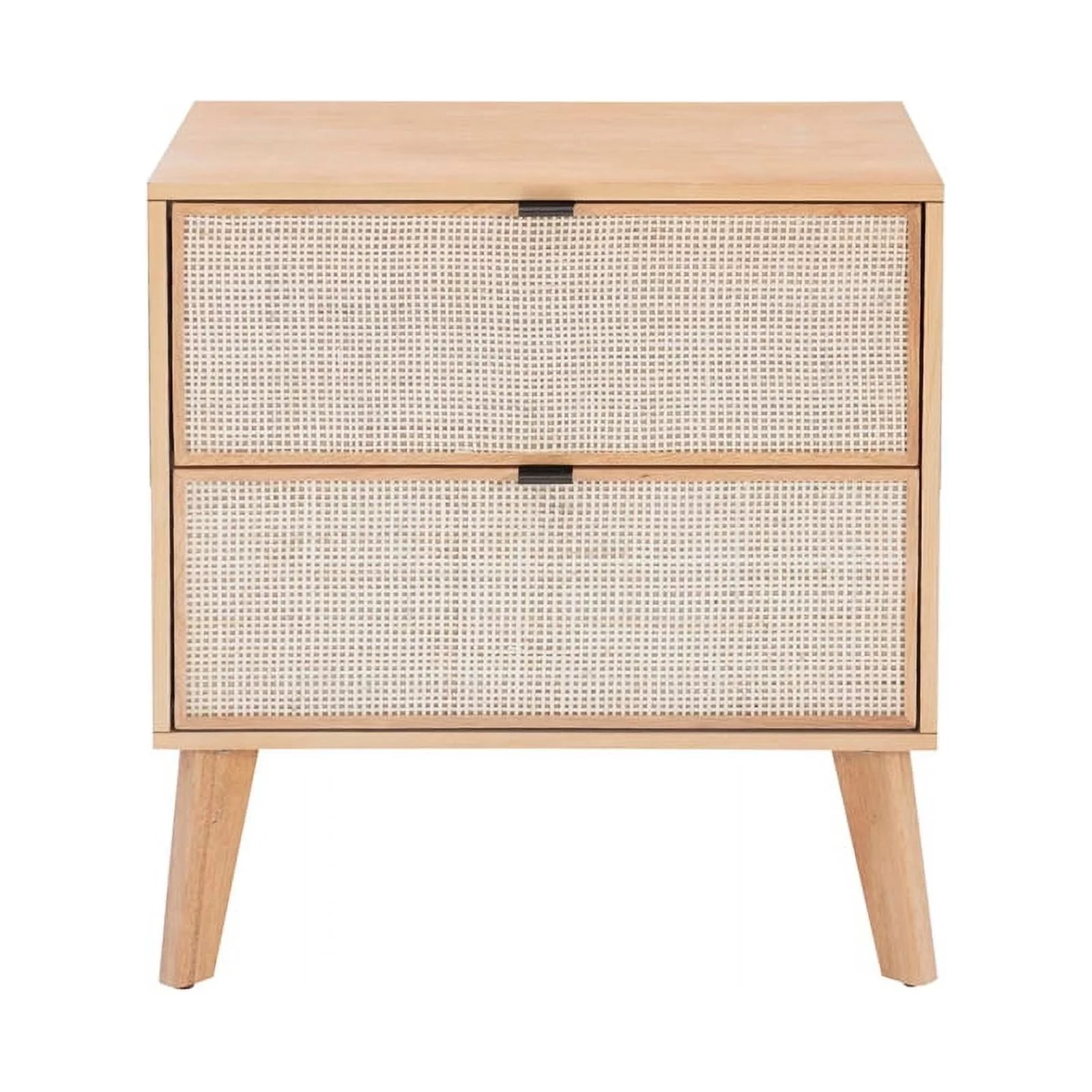 Linon Winnie Wood Nightstand 2 Drawers with Cane Front Panels in Natural Stain