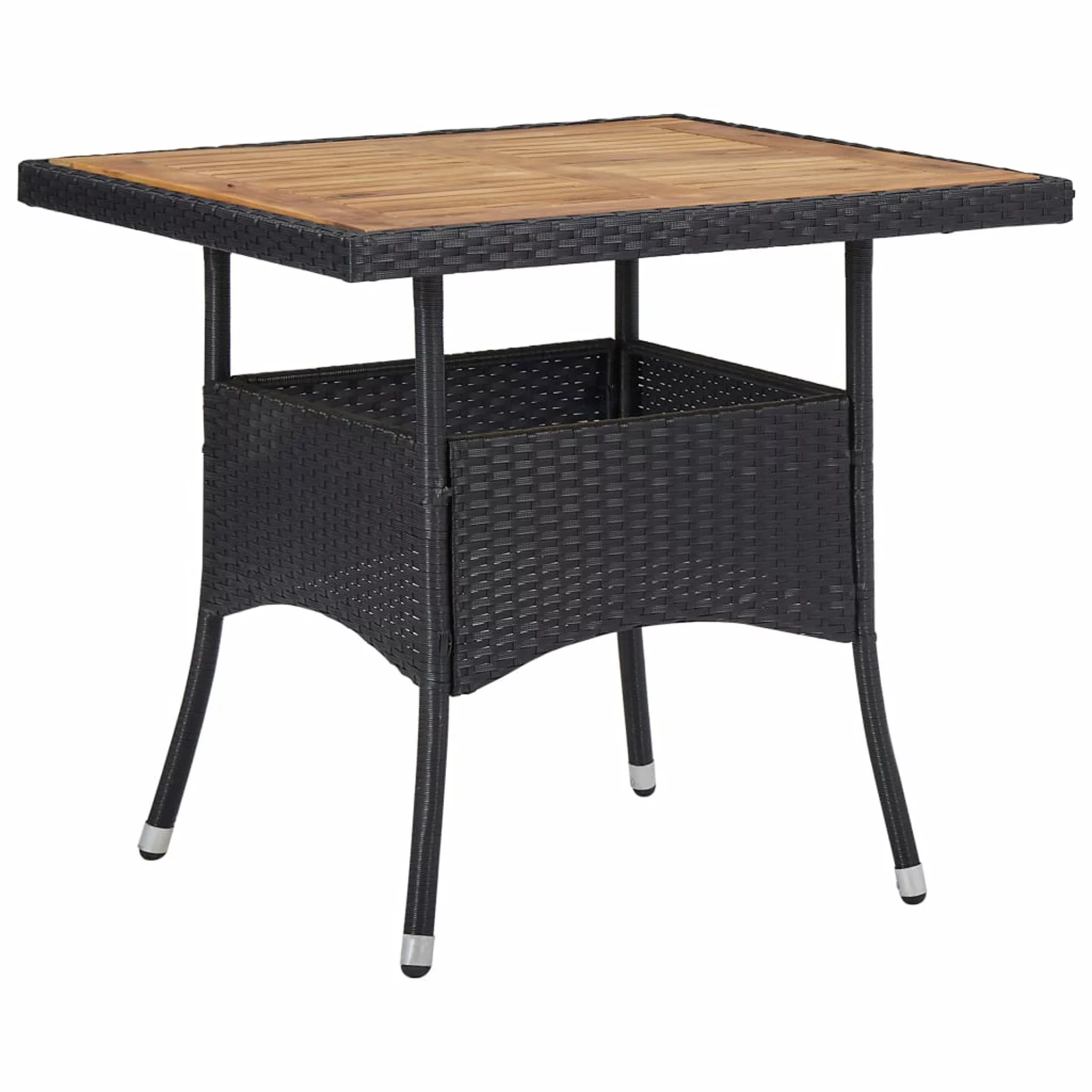 Anself Patio Dining Table Acacia Wood Tabletop Black Poly Rattan Garden Table for Backyard, Balcony, Outdoor Indoor Furniture 31.4 x 31.4 x 29.5 Inches (L x W x H)