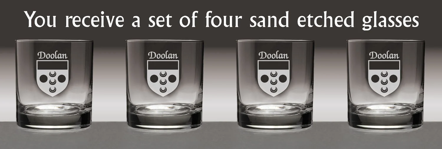 Doolan Irish Coat of Arms Tumbler Glasses - Set of 4 (Sand Etched)