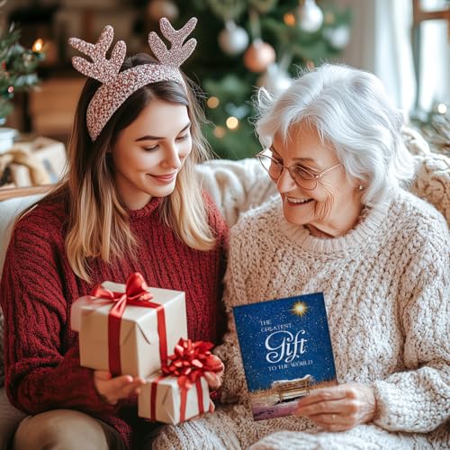 Religious Christmas Cards- Boxed Christmas Cards with Envelopes & Stickers- Bulk New Years Inspirational Cards- Pack of 18 （Greatest Gift）