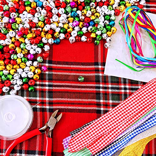 14 Sets Wreath Tree Ornaments Craft Kit with Ribbons, Bows and Bells Assortment for Kids Holiday Winter Bracelets and Necklaces