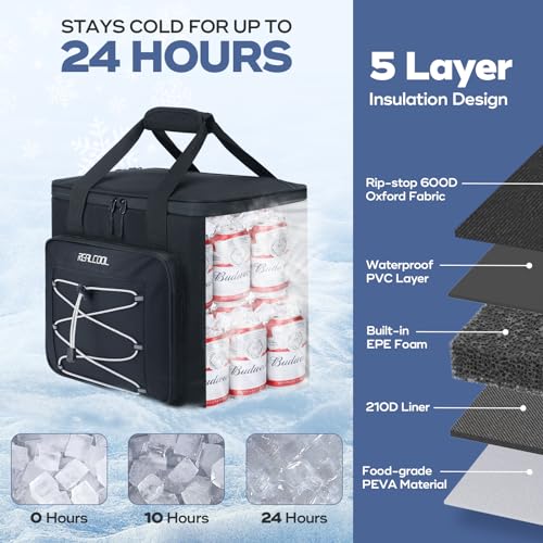 Soft Cooler Bag 35/45Can, Collapsible Cooler Insulated Leak Proof, Large Lunch Box for Men Women, Soft-Sided Cooler for Picnic, Grocery, Beach, Camping, Travel