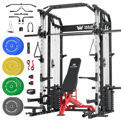 Major Fitness Drone2 Advanced Training Smith Machines– All-in-One Home Gym Squat Rack with Aluminum Pulley Set , Weight Bar, Dual LAT Pull-Down Systems & Cable Crossover Machine for Full-Body Workouts