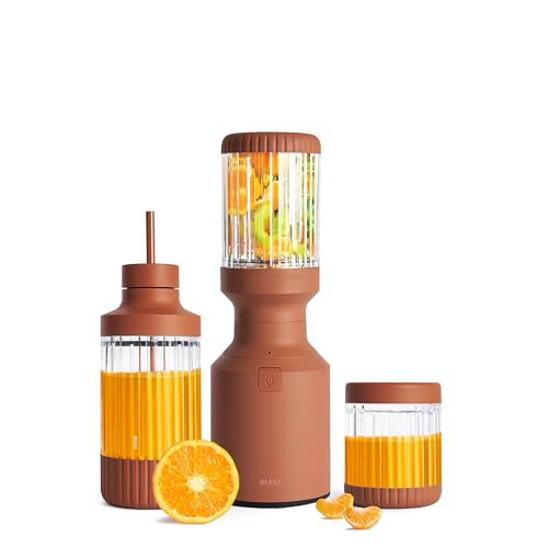 The Beast Mini Blender Plus | Mini Countertop Kitchen Blender | Blend Smoothies and Shakes, Dressings, Sauces, Dips | Extra Vessels, Straw Cap and Straws Included | 600W (Cloud White)