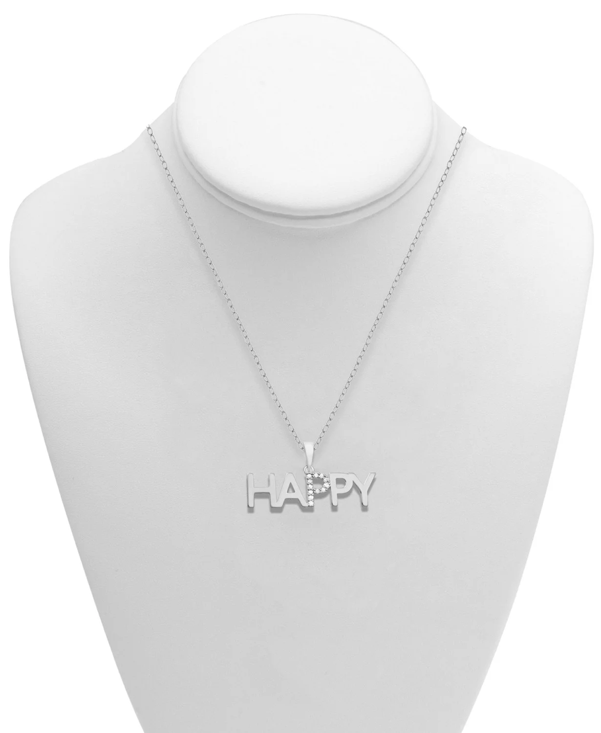 Macy’s Diamond “Happy” 18″ Pendant Necklace (Silver)