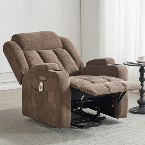 Power Lift Recliner Chair for Elderly with Massage and Heat, Recliner Chairs for Adults, Upgraded Fabric Reclining Sofa Chair with USB & Type-C Ports and Cup Holders, L1188(Grey)