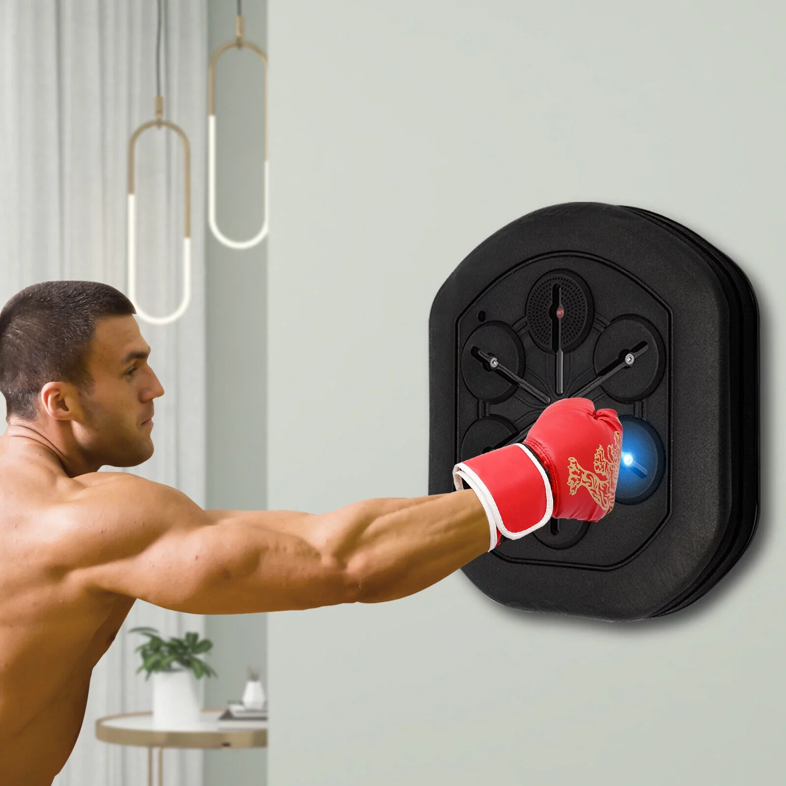 Smart Wall Mounted Music Boxing Machine,Electronic Music Boxing Machine W/ Stand, USB Charging Boxing Equipment W/ Bluetooth LED