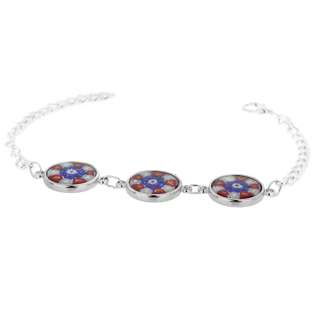 GlassOfVenice Murano Glass Millefiori Silver Disks Bracelet - Red