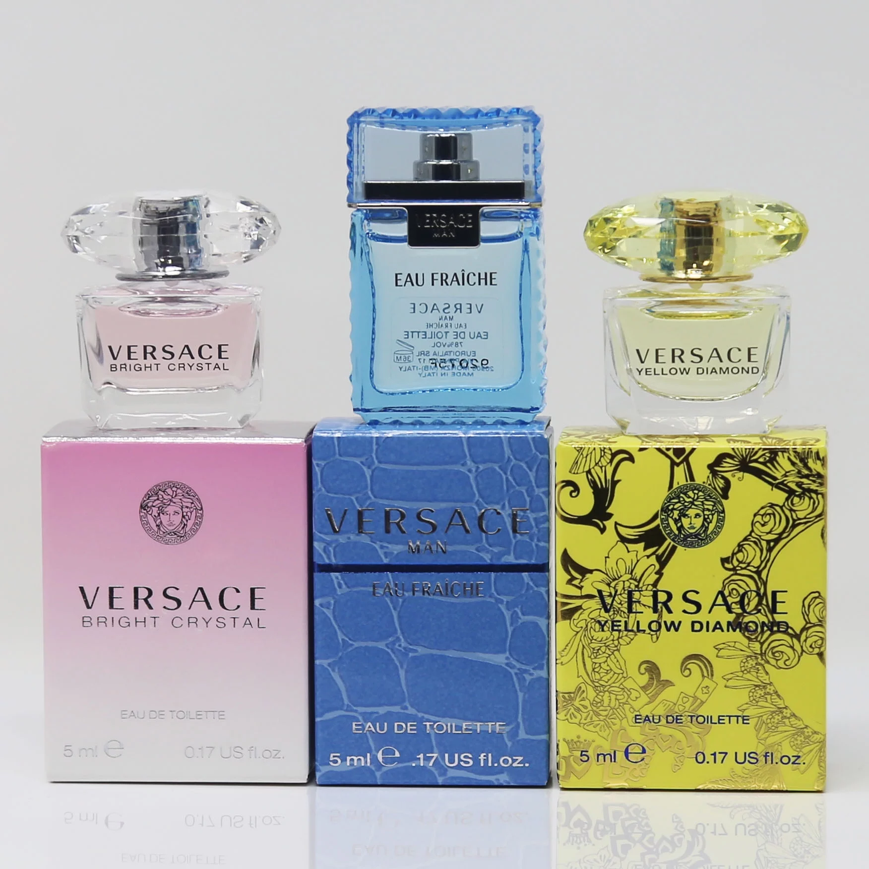 Versace 3pc Mini Splash Bottle Set of Bright Crystal EDT 5ml, Eau Fraiche EDT 5ml & Yellow Diamond EDT 5ml