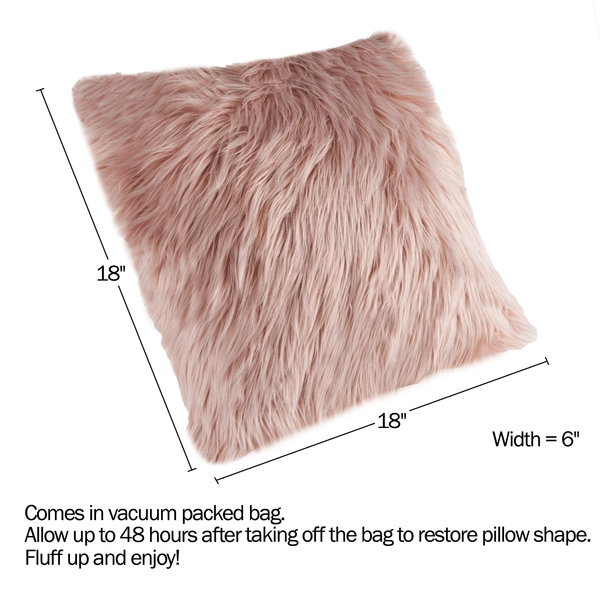 Somerset Home Himalayan Faux Fur Pillow - 18” Luxury Square Accent Décor Pillow Cover & Insert, Pink
