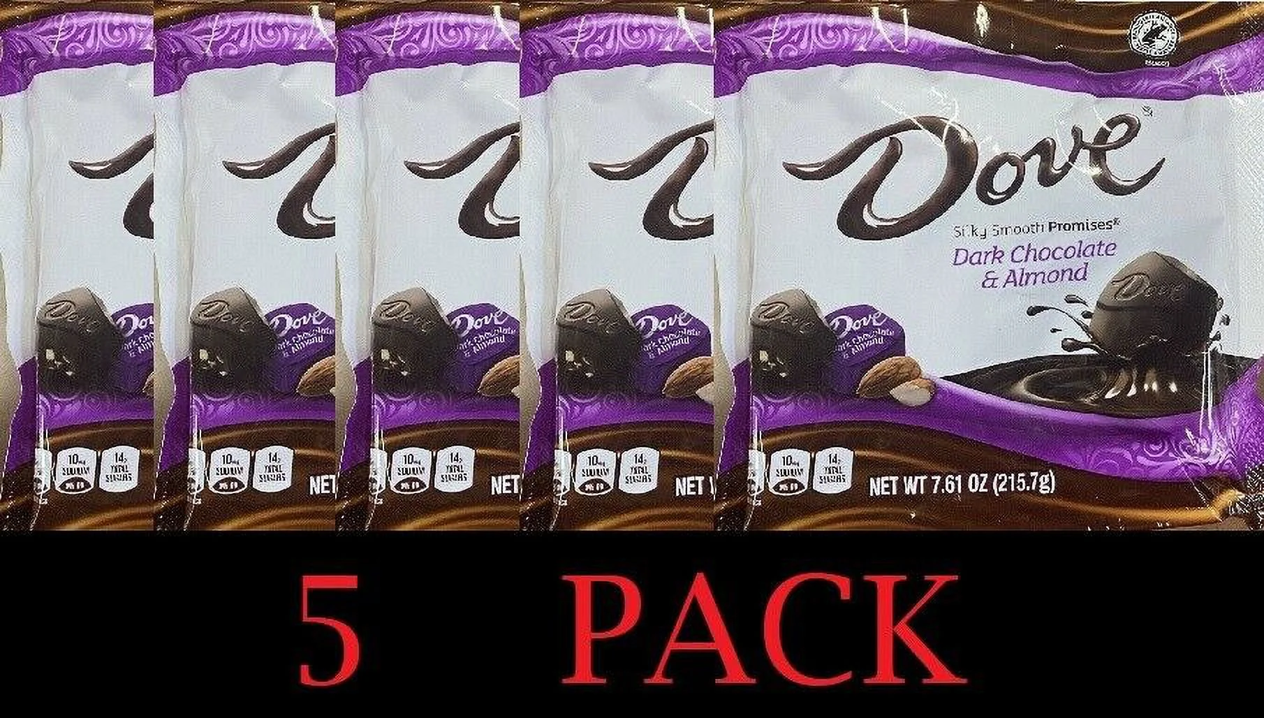 5x Dove Dark Chocolate & Almond Silky Smooth Promises Candy Bag 7.61 Oz - 5 PACK