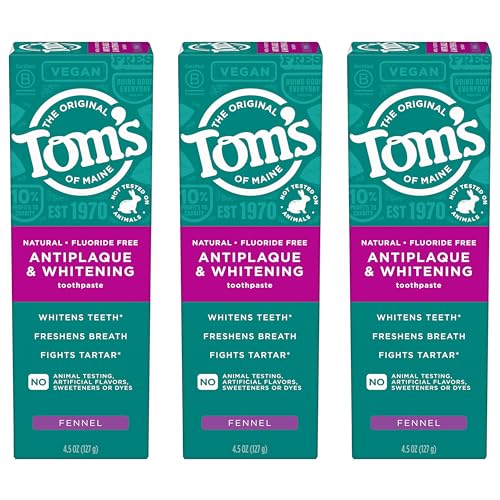 Tom's of Maine Fluoride-Free Antiplaque & Whitening Natural Toothpaste, Peppermint, 5.5 oz. (Pack of 2)