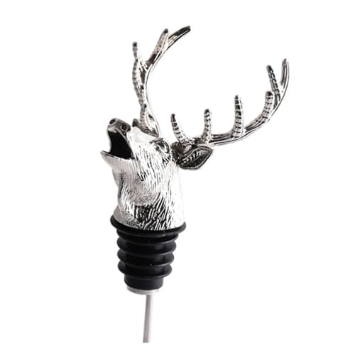 Deer Head Wine Pourer and Stopper Zinc Alloy Bottle Pourer for Alcohol and Wine Bottles with Airtight Seal for Home Party and Bar Use