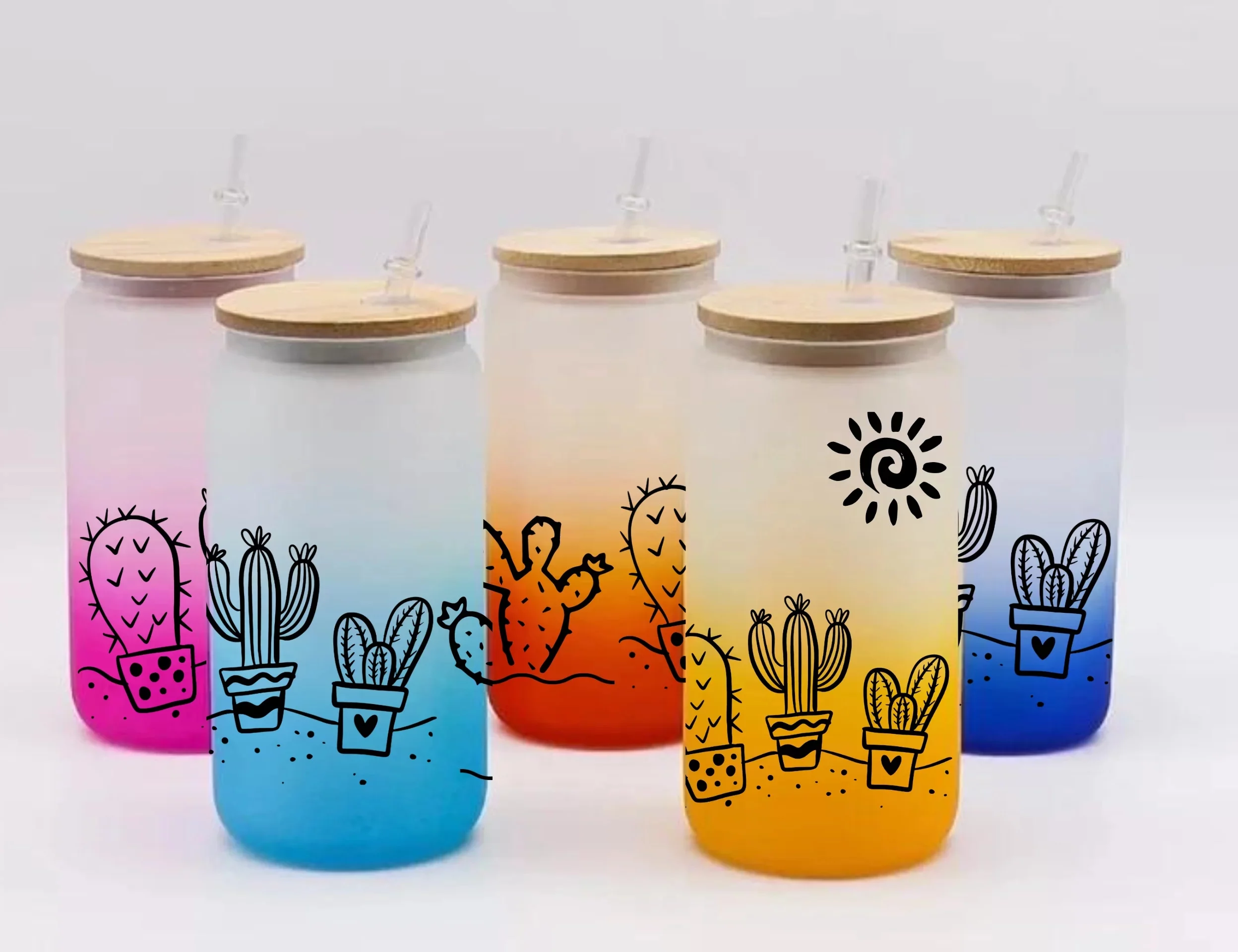 Cactus Flowers Beer Can Glass | Boho Leon Coffee Glass | Aesthetic Coffee Glass | 16 oz