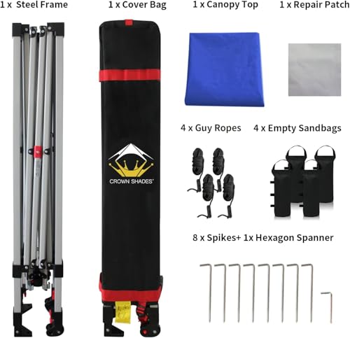 CROWN SHADES 10x10 Pop Up Canopy - Beach Tent with One Push Setup - Easy Outdoor Sun Shade for Events, Parties, Camping - Gazebo with STO-N-Go Cover Bag, Silver Coated Top, White