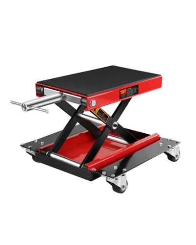 1100LBS Motorcycle Scissor Lift Jack with Dolly Wheels & Hand Crank, Heavy Duty Adjustable Bike Lift Stand with Foldable Non-Slip Platform for Cruiser, Dirt Bike, ATV Garage Repair